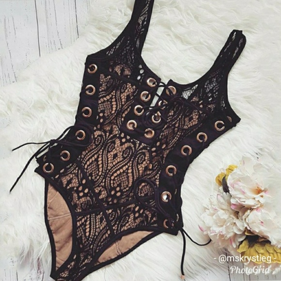💲Last Large • Lace Up Bodysuit | Black - Picture 3 of 5
